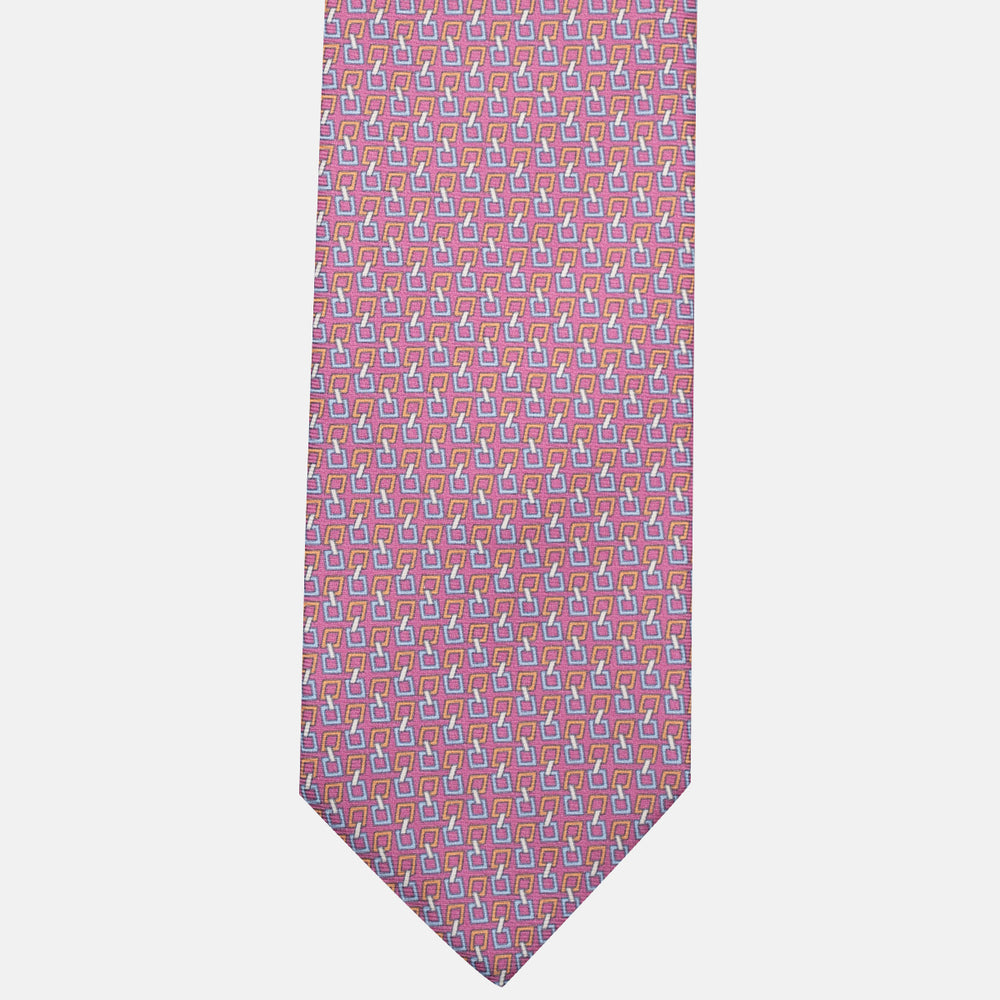 Cravatta 3 pieghe in Seta, Fantasia Concatenata, Rosa - JA057083-7