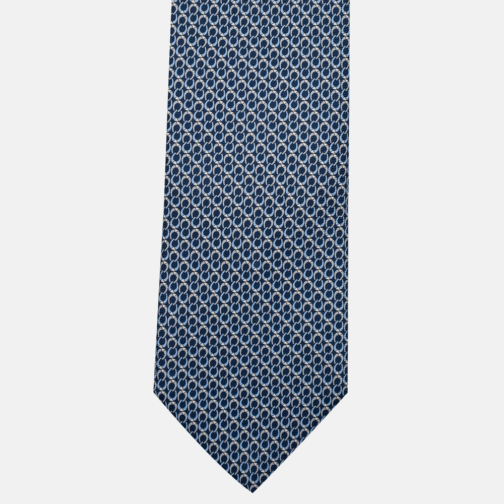 Cravatta 3 pieghe in Seta, Fantasia Concatenata, Blu Grigio - JC056339-7