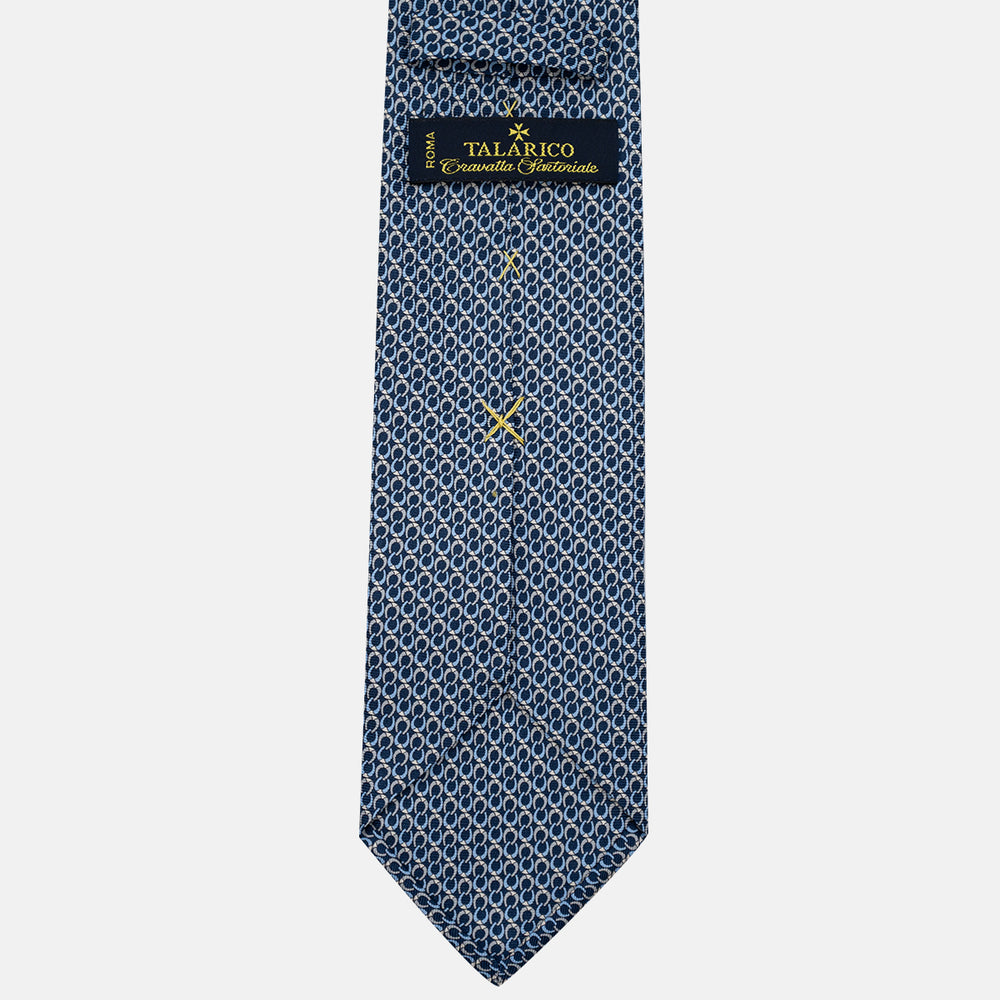 Cravatta 3 pieghe in Seta, Fantasia Concatenata, Blu Grigio - JC056339-7