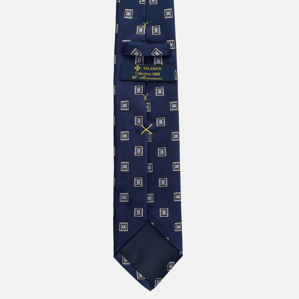 1999 Collection Tie in Heavy Blue Silk with Geometric Pattern