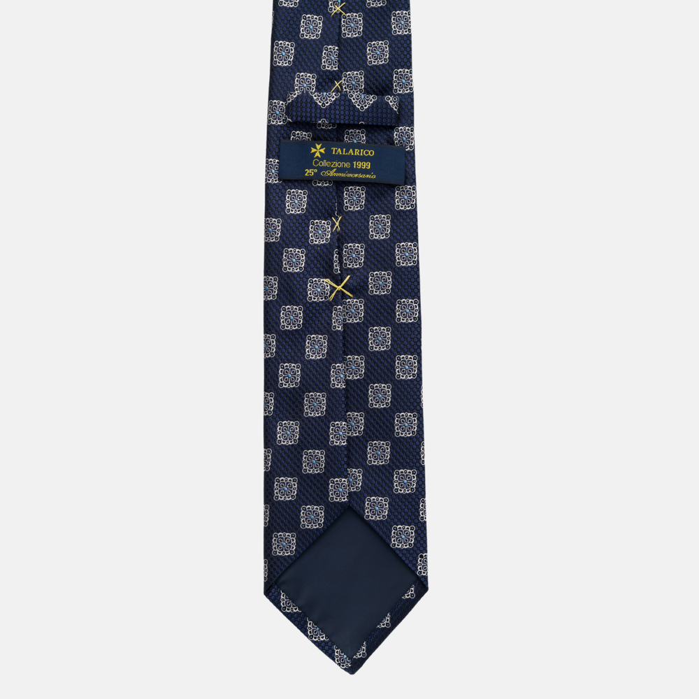 1999 Collection Tie in Heavy Blue Silk with Geometric Pattern