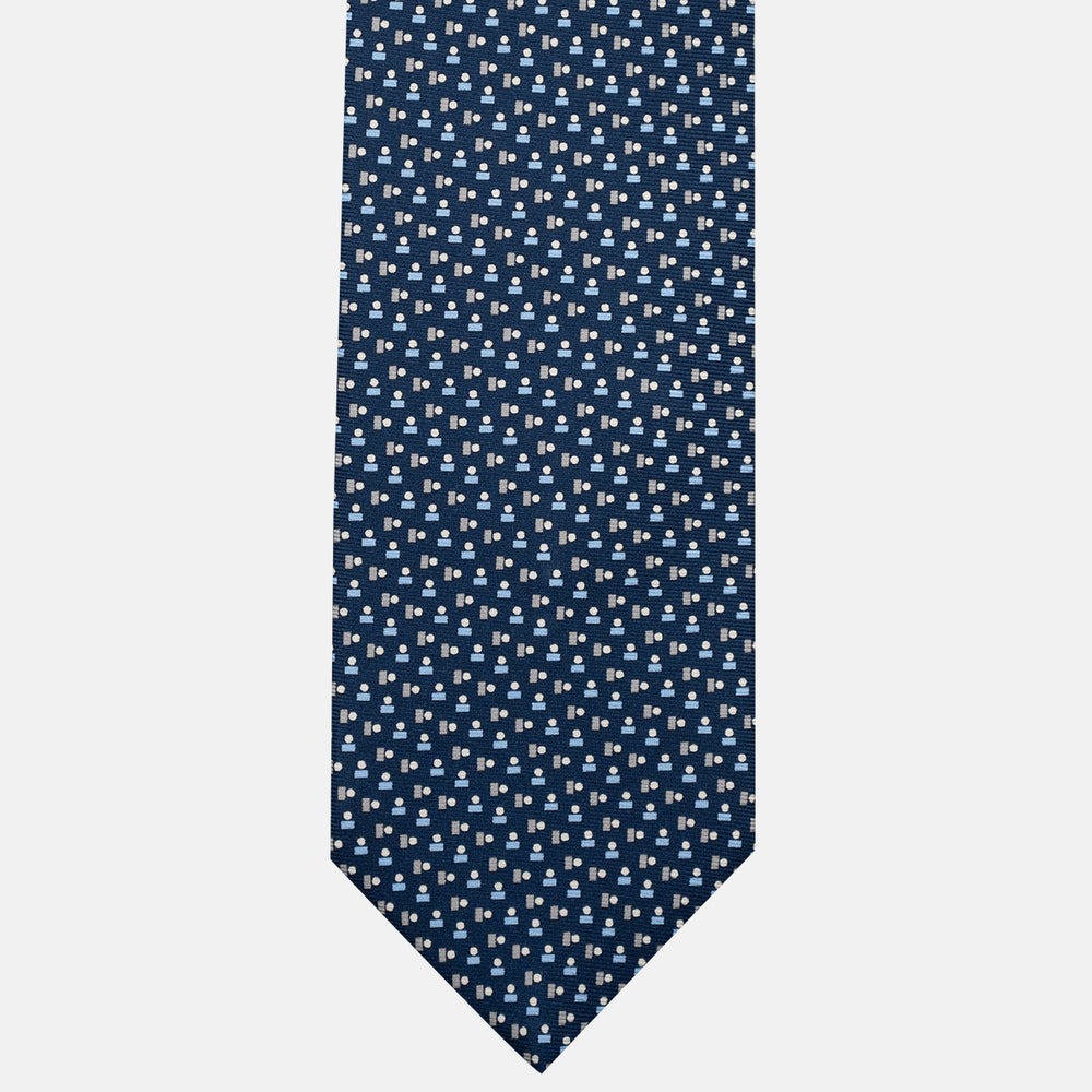 Cravatta 3 pieghe in Seta, Micro Fantasia, Blu Grigio - JC057248-9