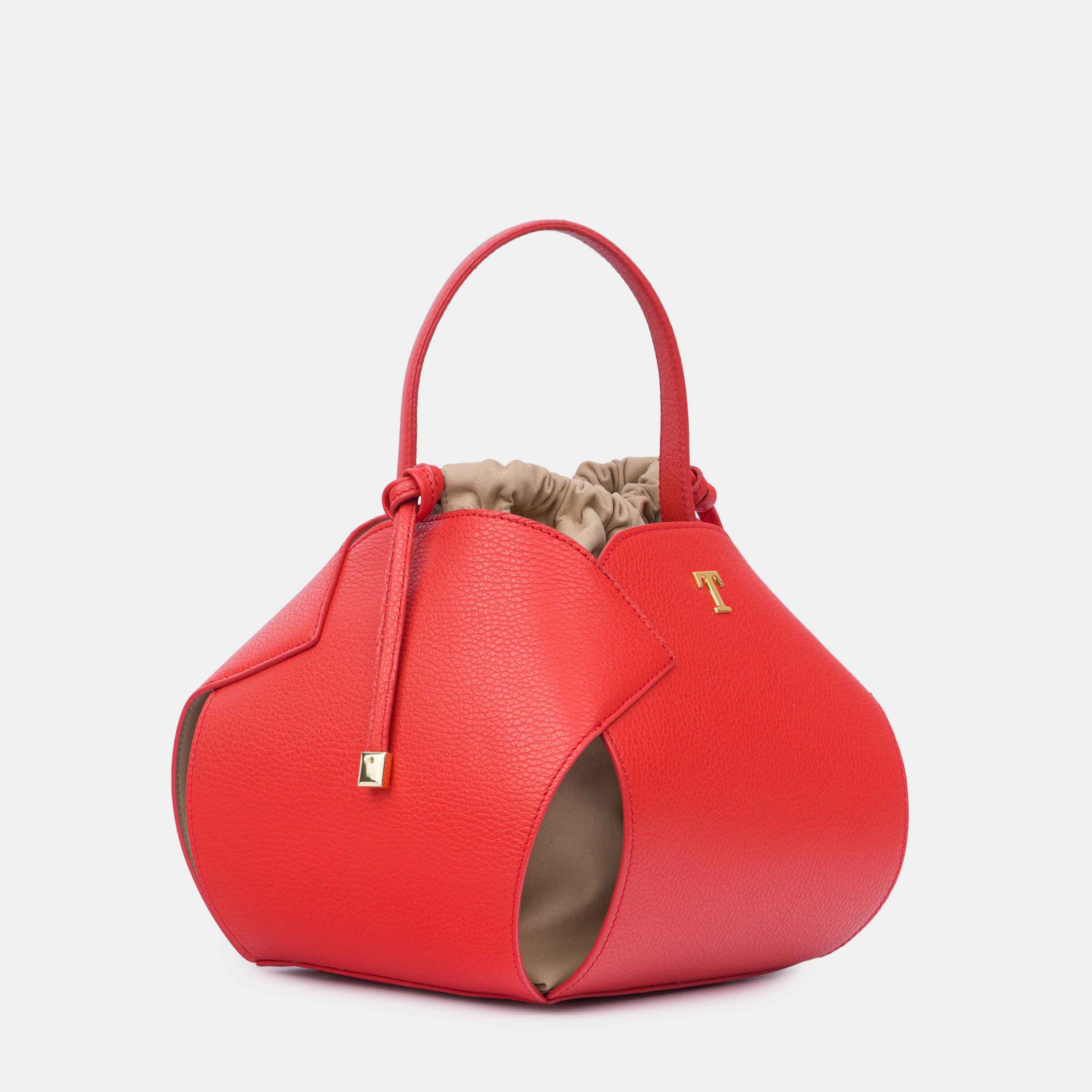 PomPon Talarico bag in hammered leather in Coral color