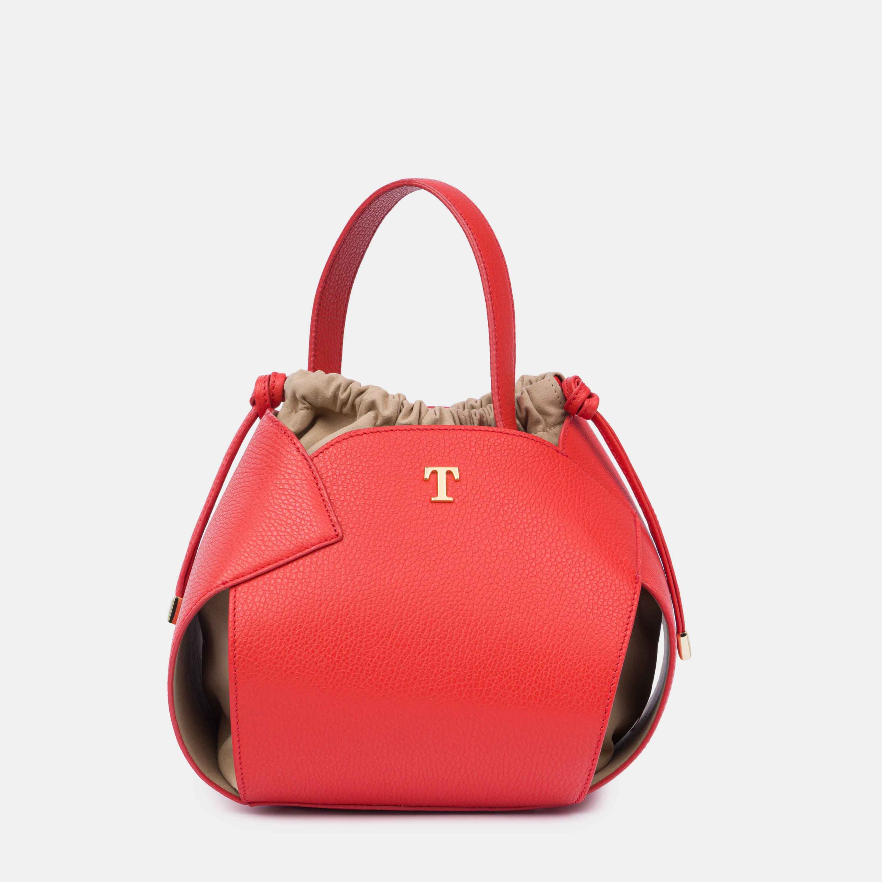 PomPon Talarico bag in hammered leather in Coral color