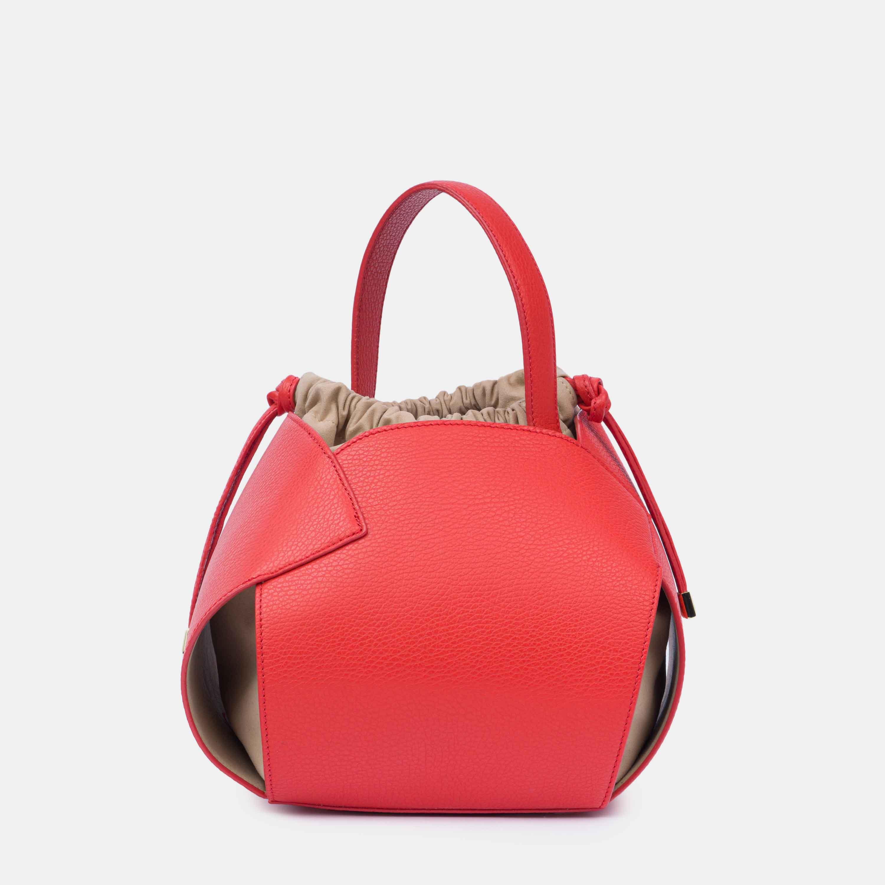 PomPon Talarico bag in hammered leather in Coral color