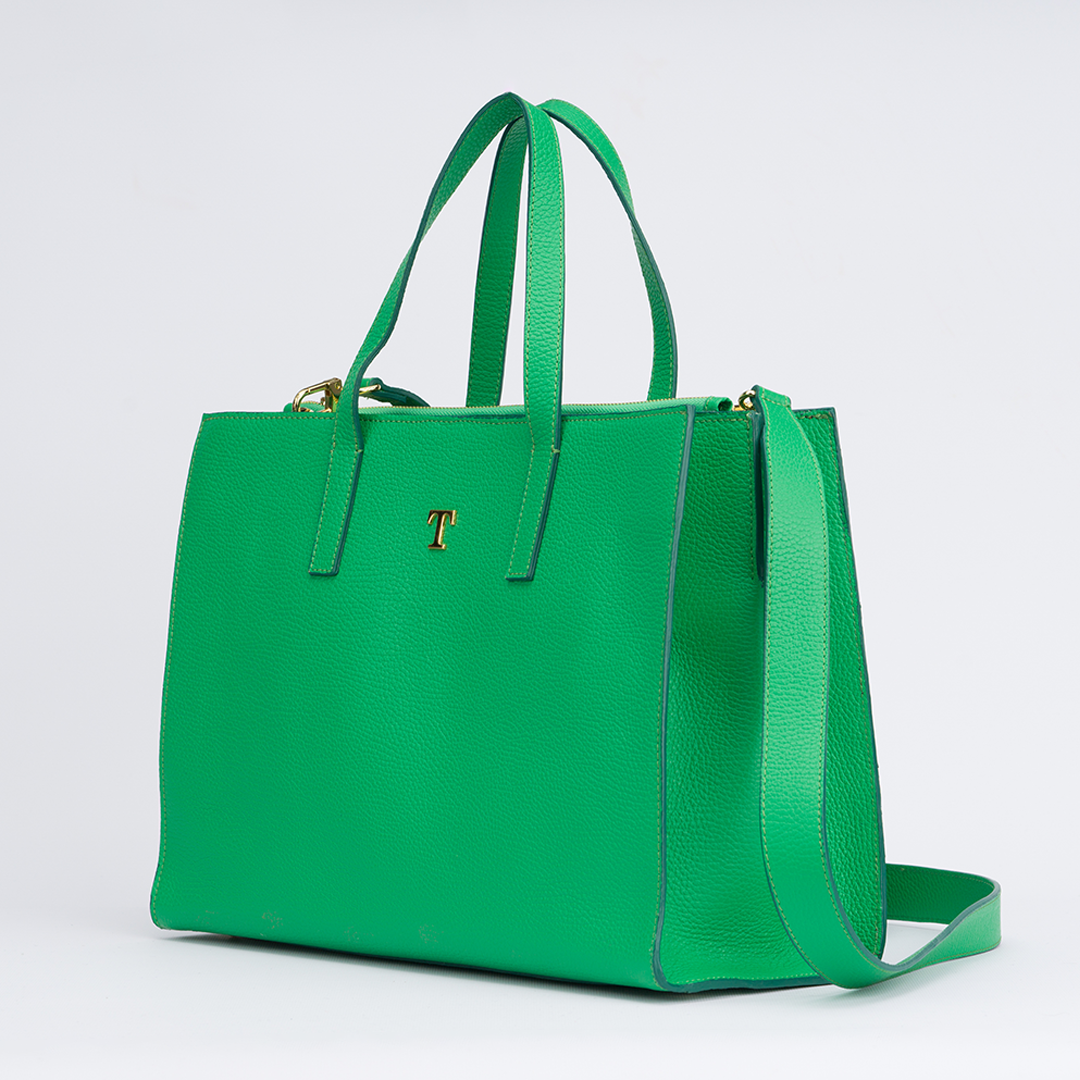 Borsa Shopper Talarico in pelle martellata colore Verde Chiaro