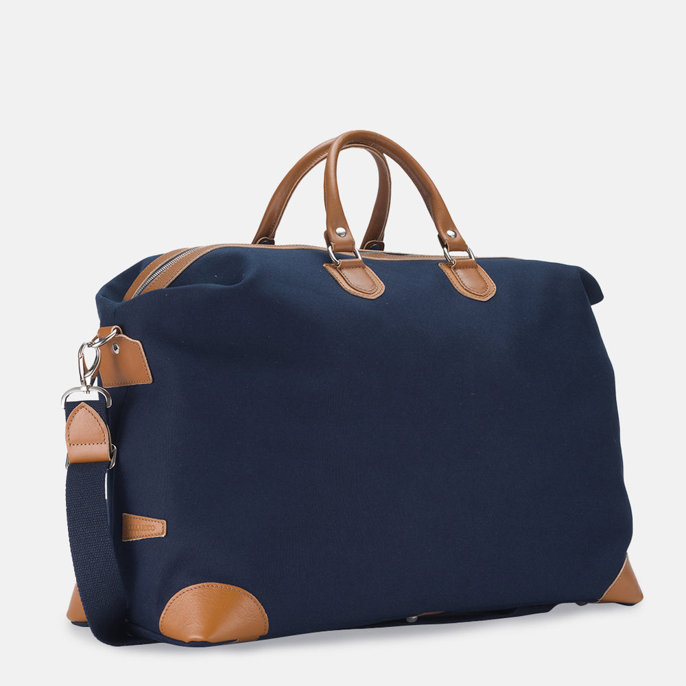 Borsone In Canvas Venezia Blu Con Manici e Dettagli In Pelle Bovina