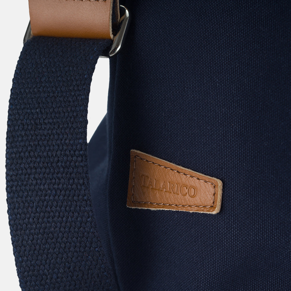 Borsone In Canvas Venezia Blu Con Manici e Dettagli In Pelle Bovina