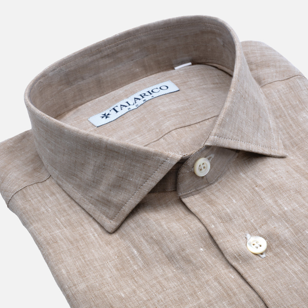 Camicia In Lino Collo alla Francese Beige