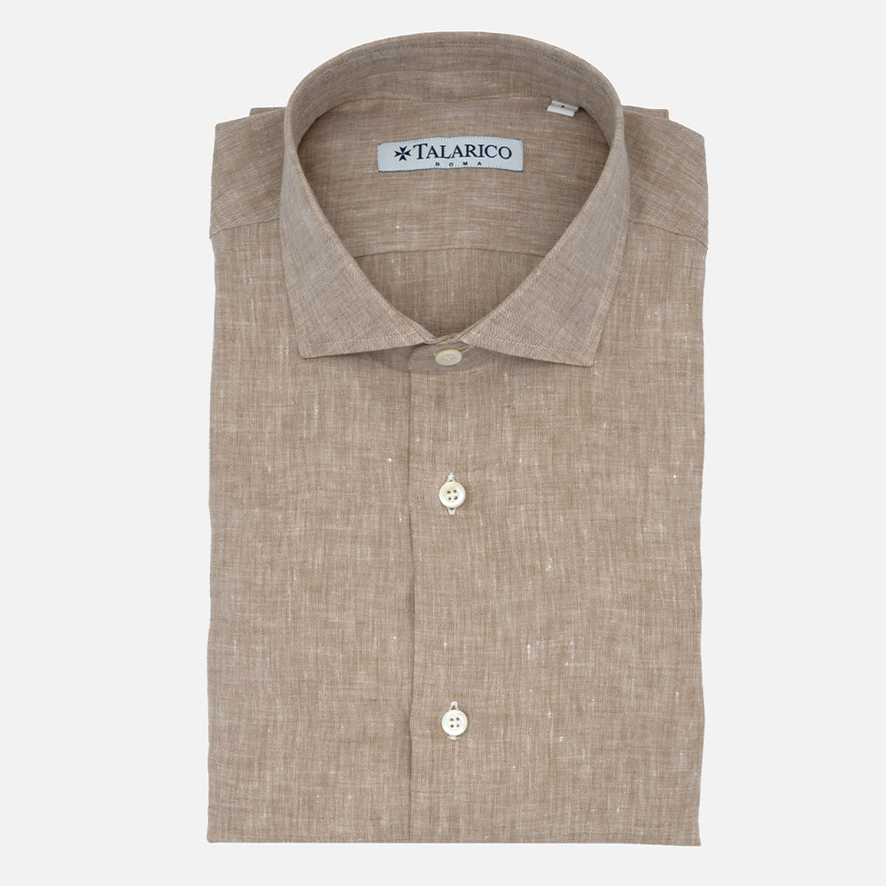 Camicia In Lino Collo alla Francese Beige