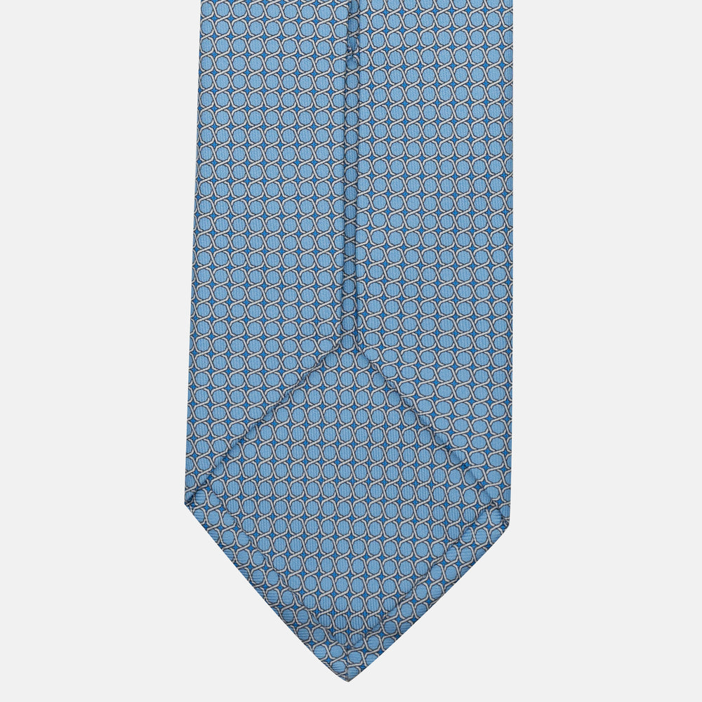 Cravatta 5 pieghe in seta Fantasia Geometrica Celeste - DSC_4159
