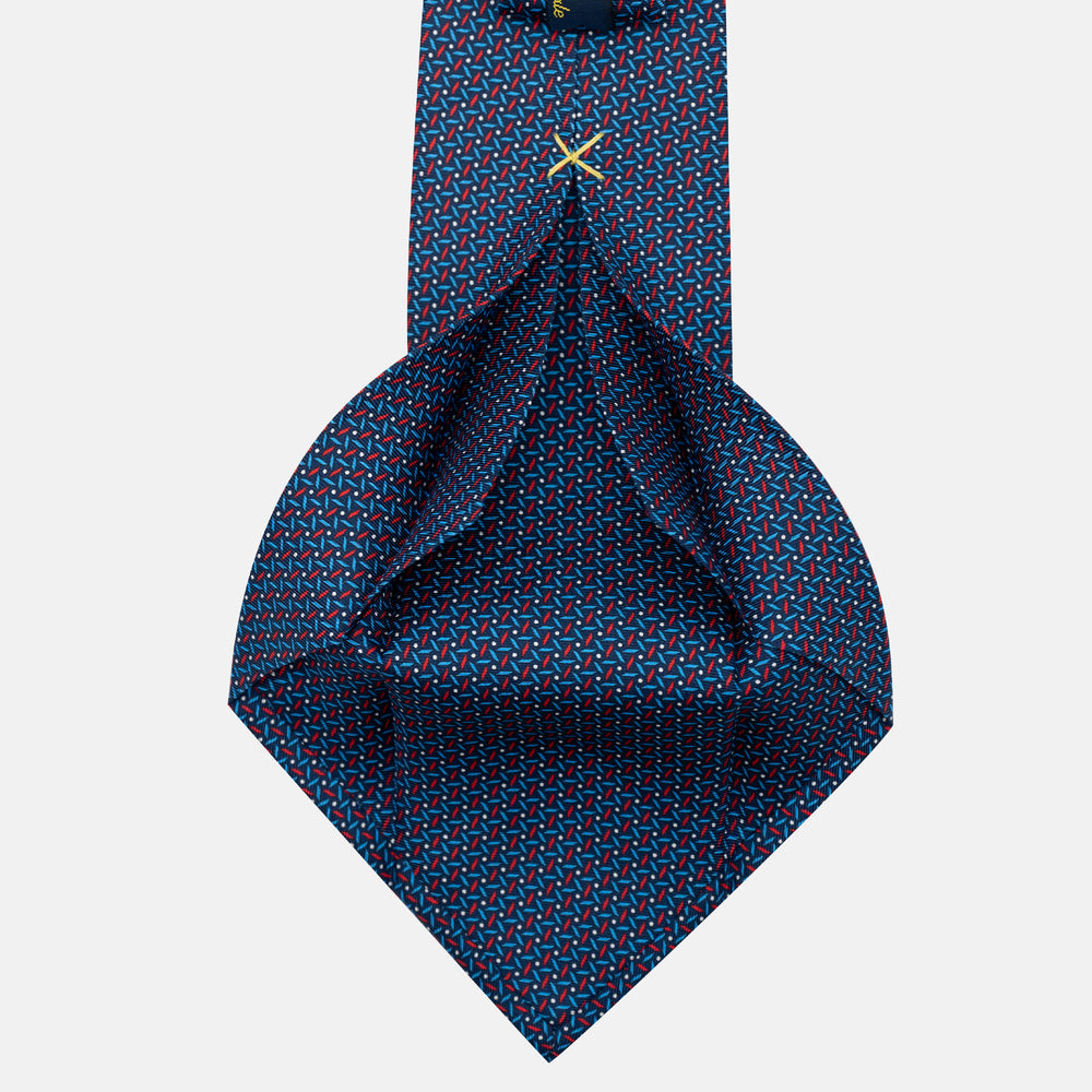 Cravatta 5 pieghe in seta Fantasia Geometrica Blu Rosso - DSC_4162