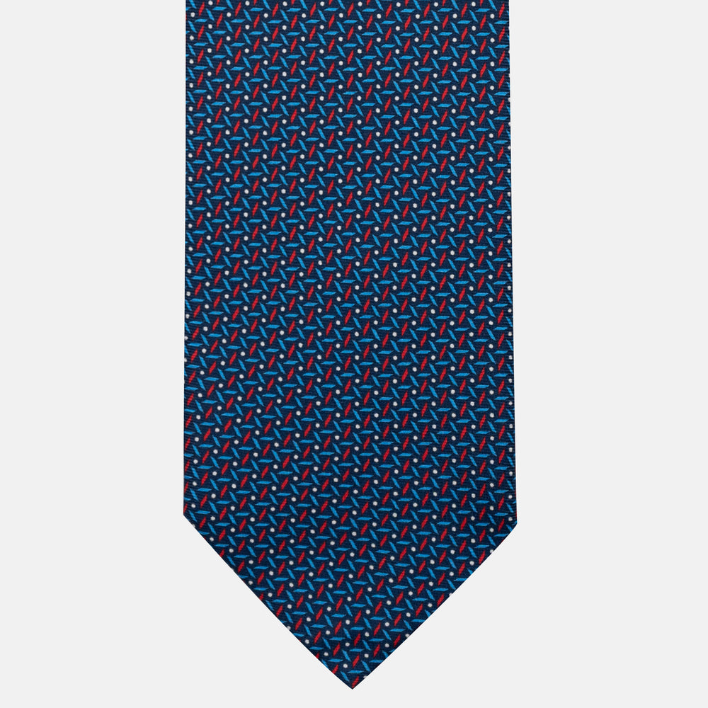Cravatta 5 pieghe in seta Fantasia Geometrica Blu Rosso - DSC_4162
