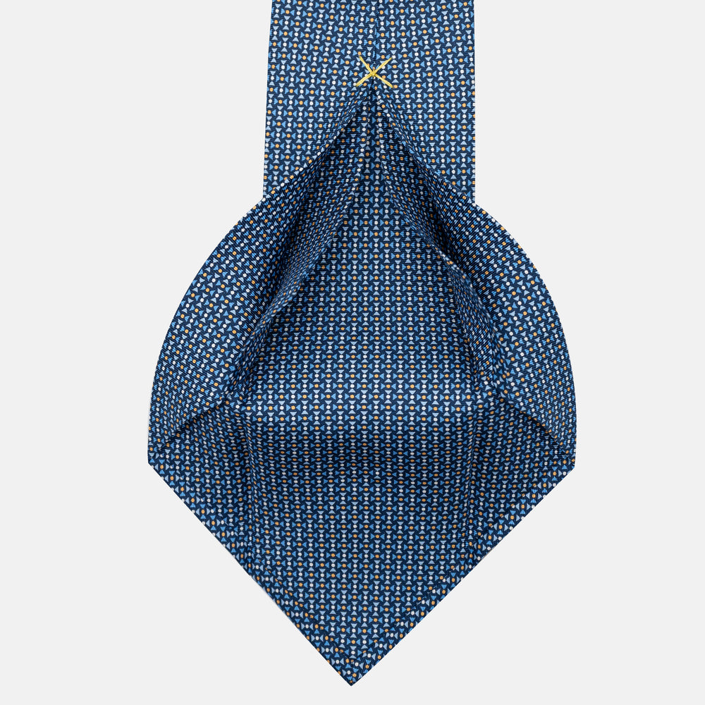 Cravatta 5 pieghe in seta Fantasia Geometrica Blu Giallo - DSC_4168