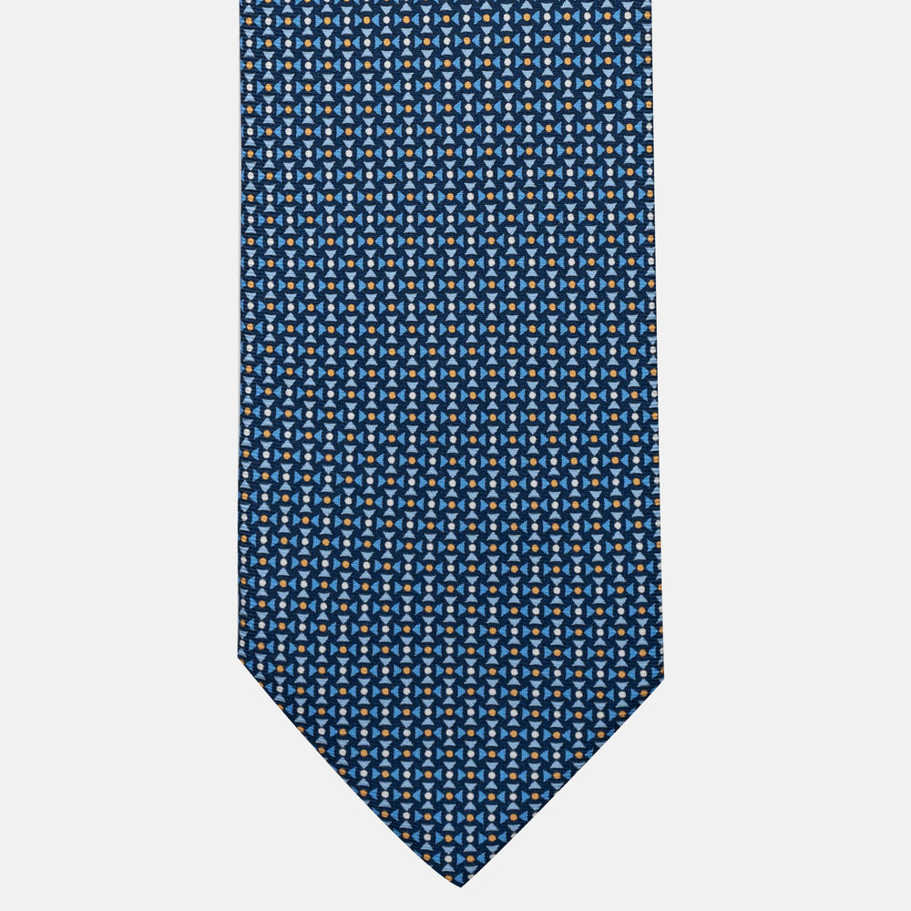 Cravatta 5 pieghe in seta Fantasia Geometrica Blu Giallo - DSC_4168