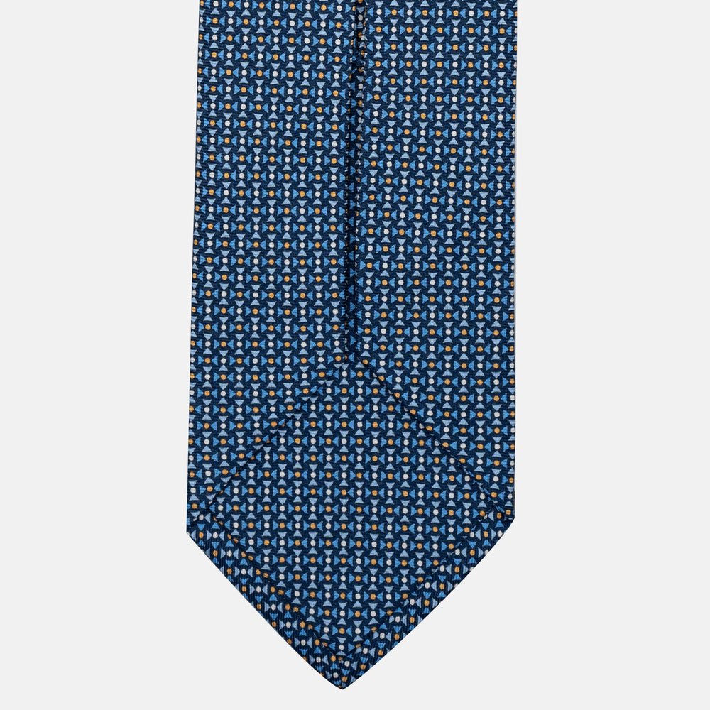 Cravatta 5 pieghe in seta Fantasia Geometrica Blu Giallo - DSC_4168