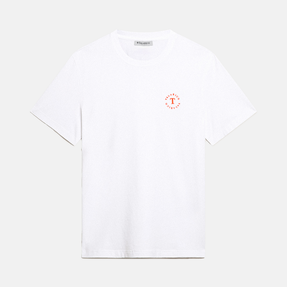 T SHIRT TALARICO IN COTONE BIANCA CON LOGO ARANCIONE