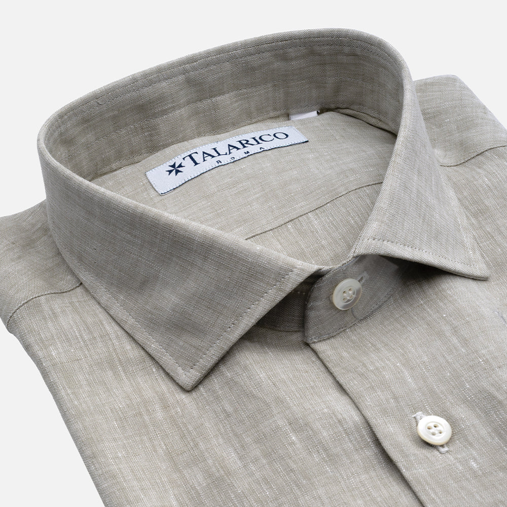 Camicia In Lino Collo alla Francese Grigio