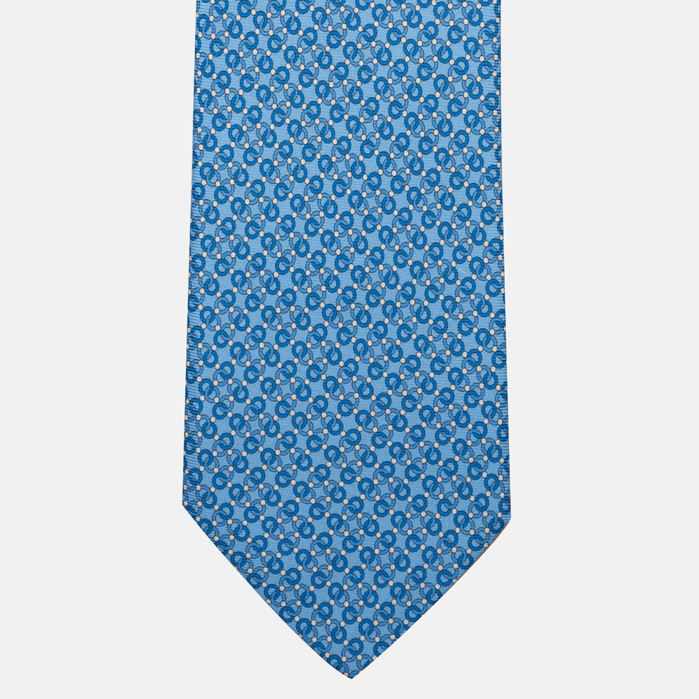 Cravatta 5 pieghe in seta Fantasia Concatenata Celeste - JA055937-6