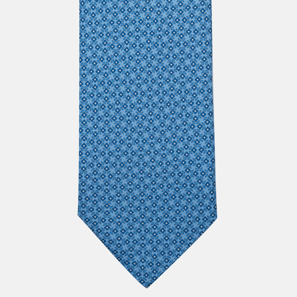 Cravatta 5 pieghe in seta Fantasia Floreale Celeste - JA056130-6