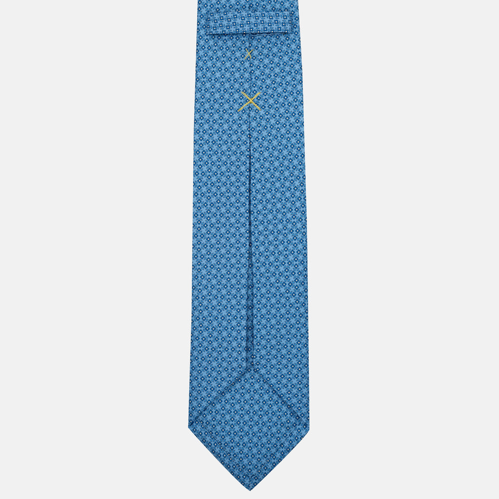 Cravatta 5 pieghe in seta Fantasia Floreale Celeste - JA056130-6