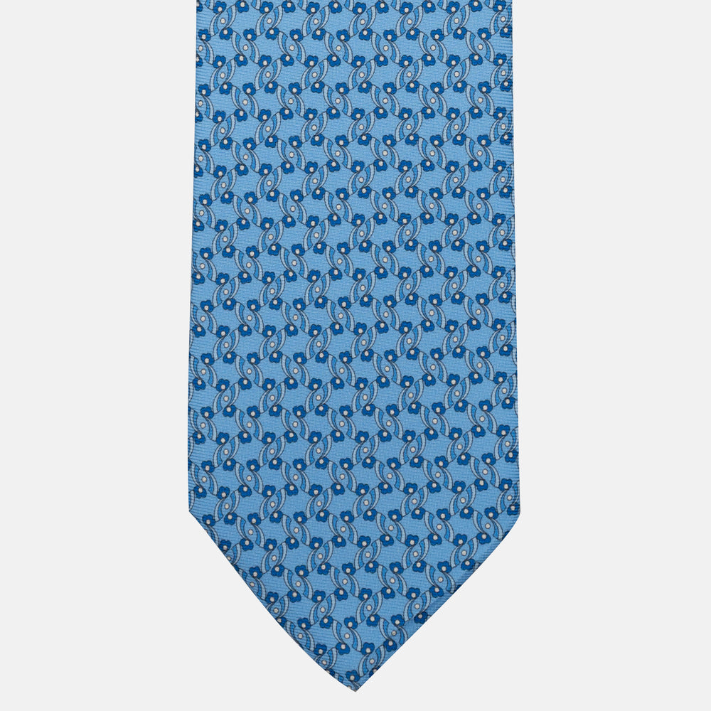 Cravatta 5 pieghe in seta Fantasia Floreale Celeste - JA056337-6