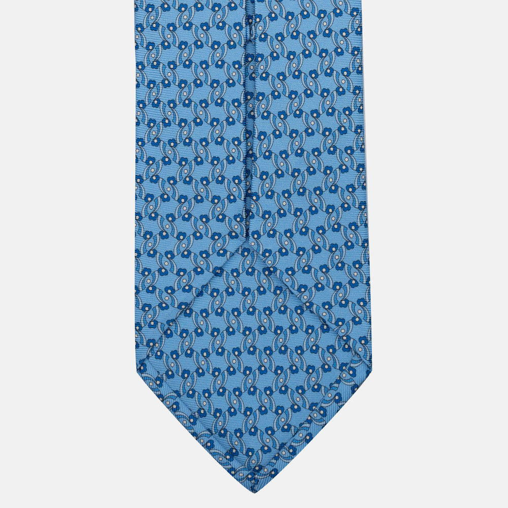 Cravatta 5 pieghe in seta Fantasia Floreale Celeste - JA056337-6