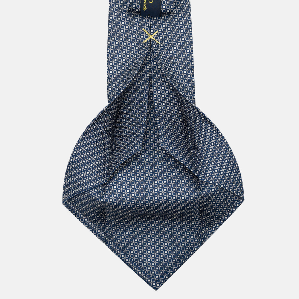 Cravatta 5 pieghe in seta Fantasia Geometrica Blu Grigio - JA056341-4