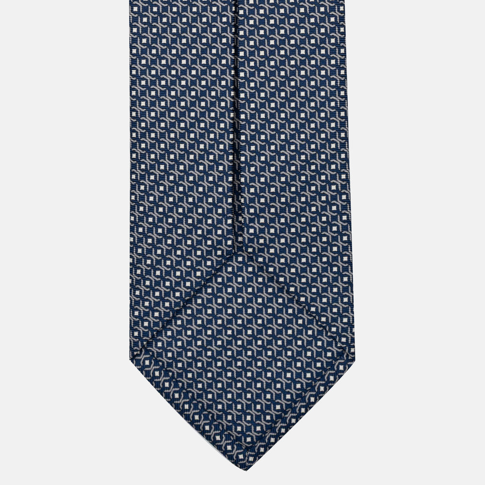 Cravatta 5 pieghe in seta Fantasia Geometrica Blu Grigio - JA056341-4