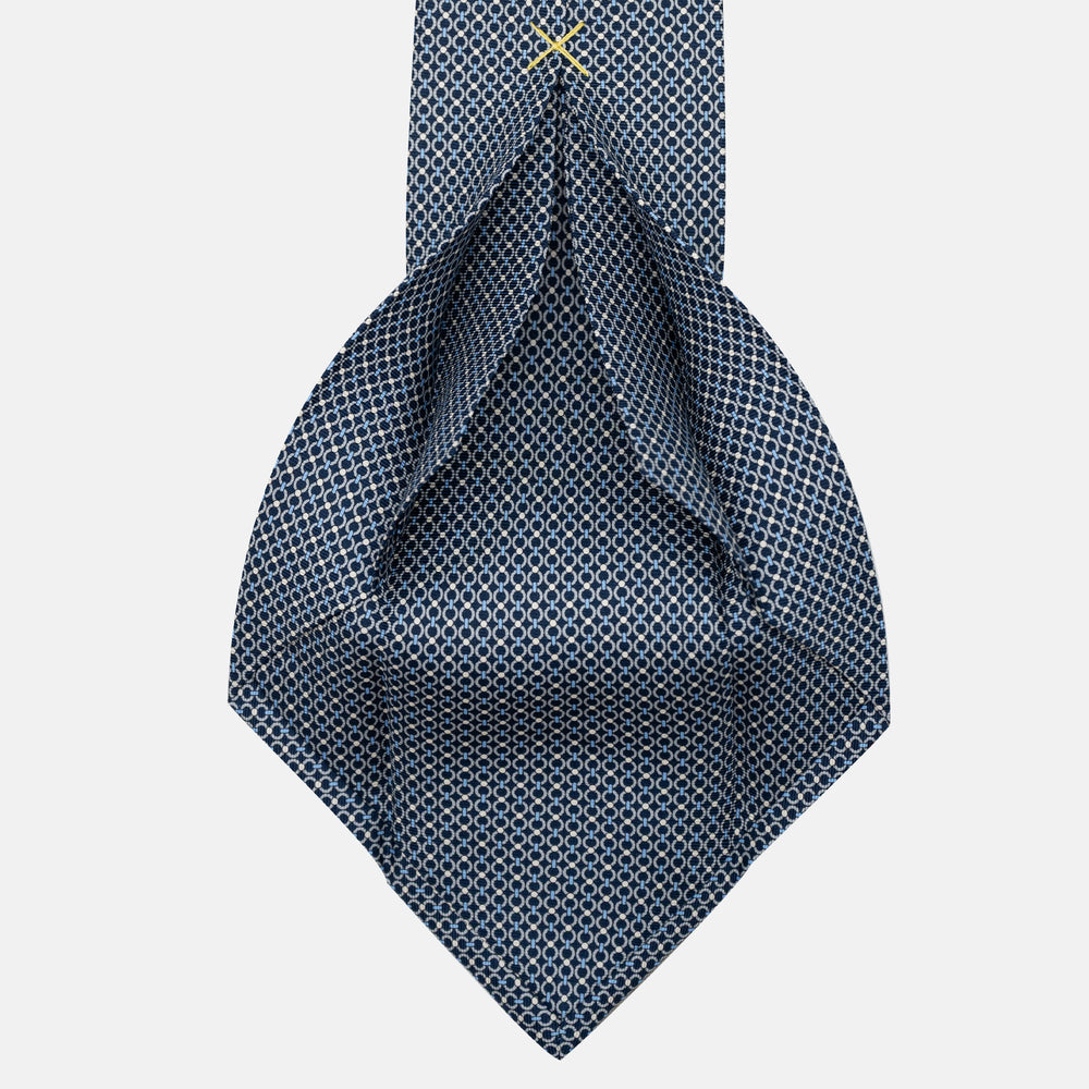 Cravatta 5 pieghe in seta Fantasia Concatenata Blu Grigio - JA056672-11