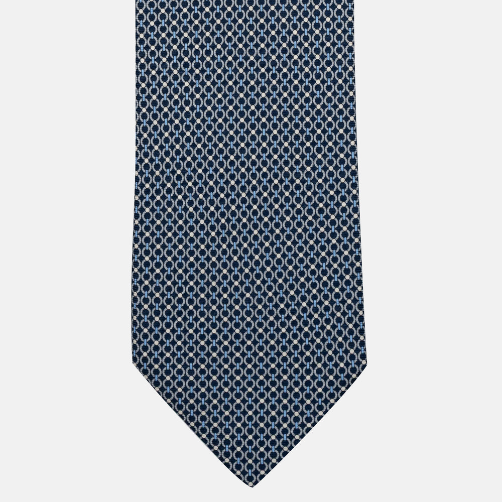 Cravatta 5 pieghe in seta Fantasia Concatenata Blu Grigio - JA056672-11