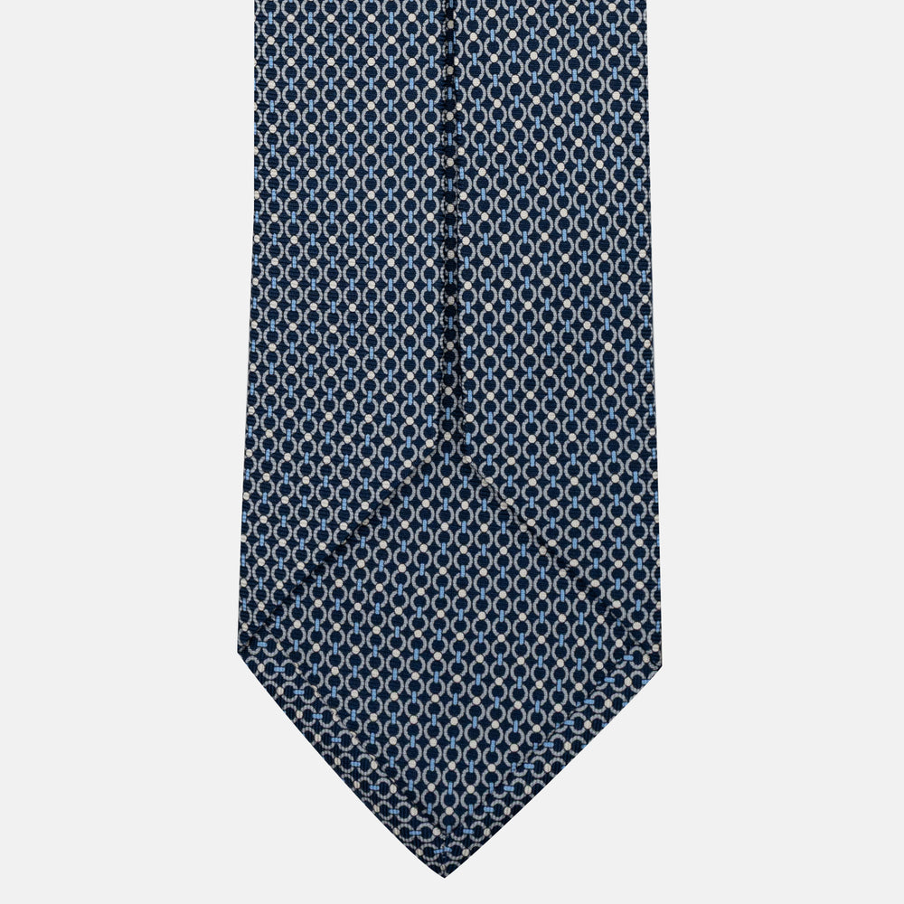 Cravatta 5 pieghe in seta Fantasia Concatenata Blu Grigio - JA056672-11