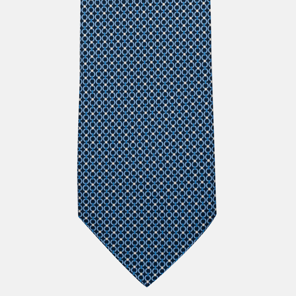 Cravatta 5 pieghe in seta Fantasia Concatenata Blu Celeste - JA056672-8