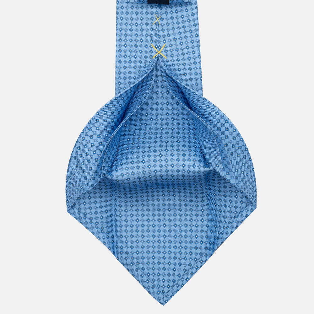 Cravatta 5 pieghe in seta Fantasia Geometrica Celeste - JA056673-5