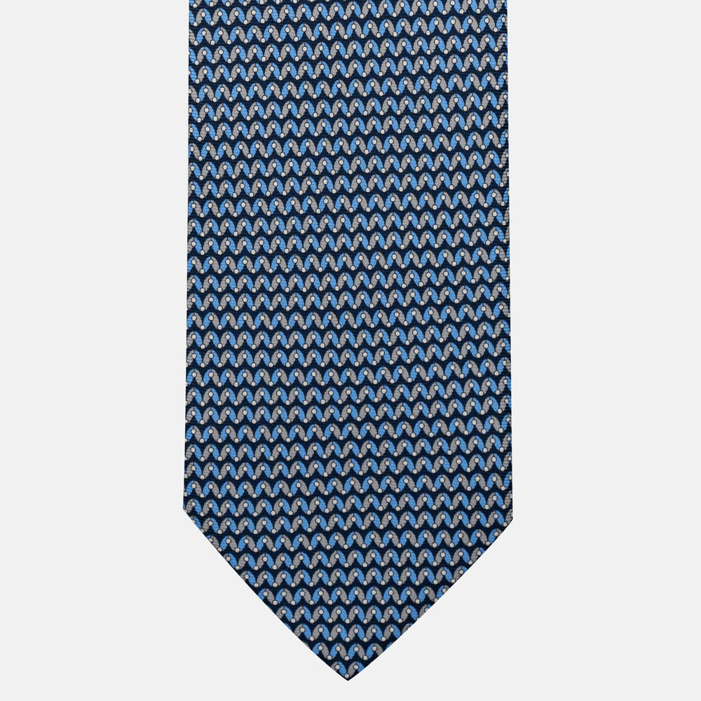 Cravatta 5 pieghe in seta Fantasia Geometrica Blu Celeste - JA056675-8