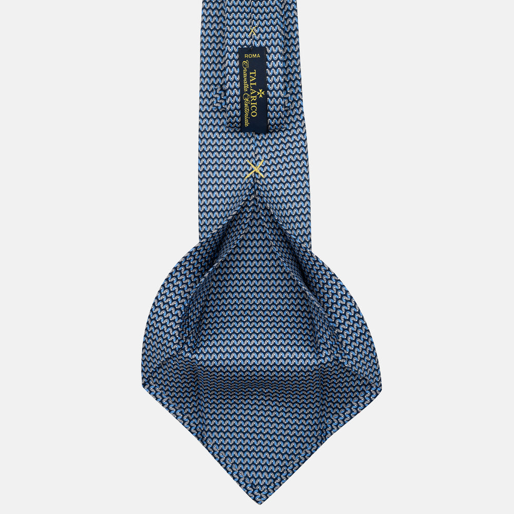 Cravatta 5 pieghe in seta Fantasia Geometrica Blu Celeste - JA056675-8