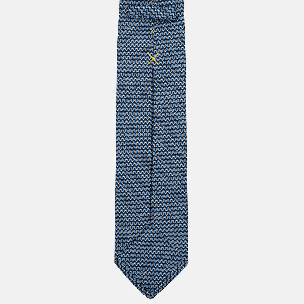 Cravatta 5 pieghe in seta Fantasia Geometrica Blu Celeste - JA056675-8