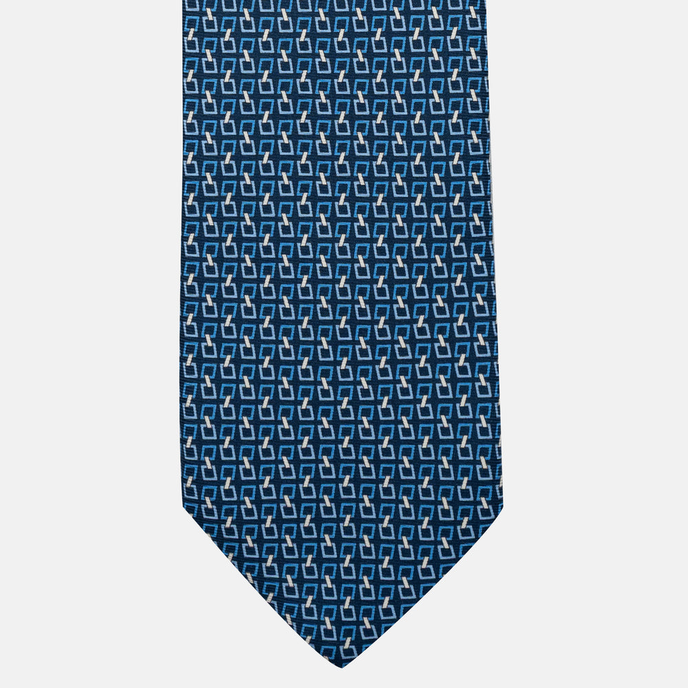 Cravatta 5 pieghe in seta Fantasia Concatenata Blu Celeste - JA057083-1