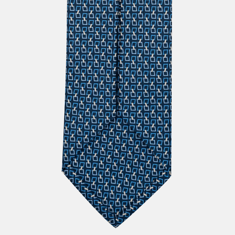 Cravatta 5 pieghe in seta Fantasia Concatenata Blu Celeste - JA057083-1