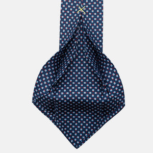 7-Fold Silk Tie with Blue and Red Floral Pattern - JA057247-2