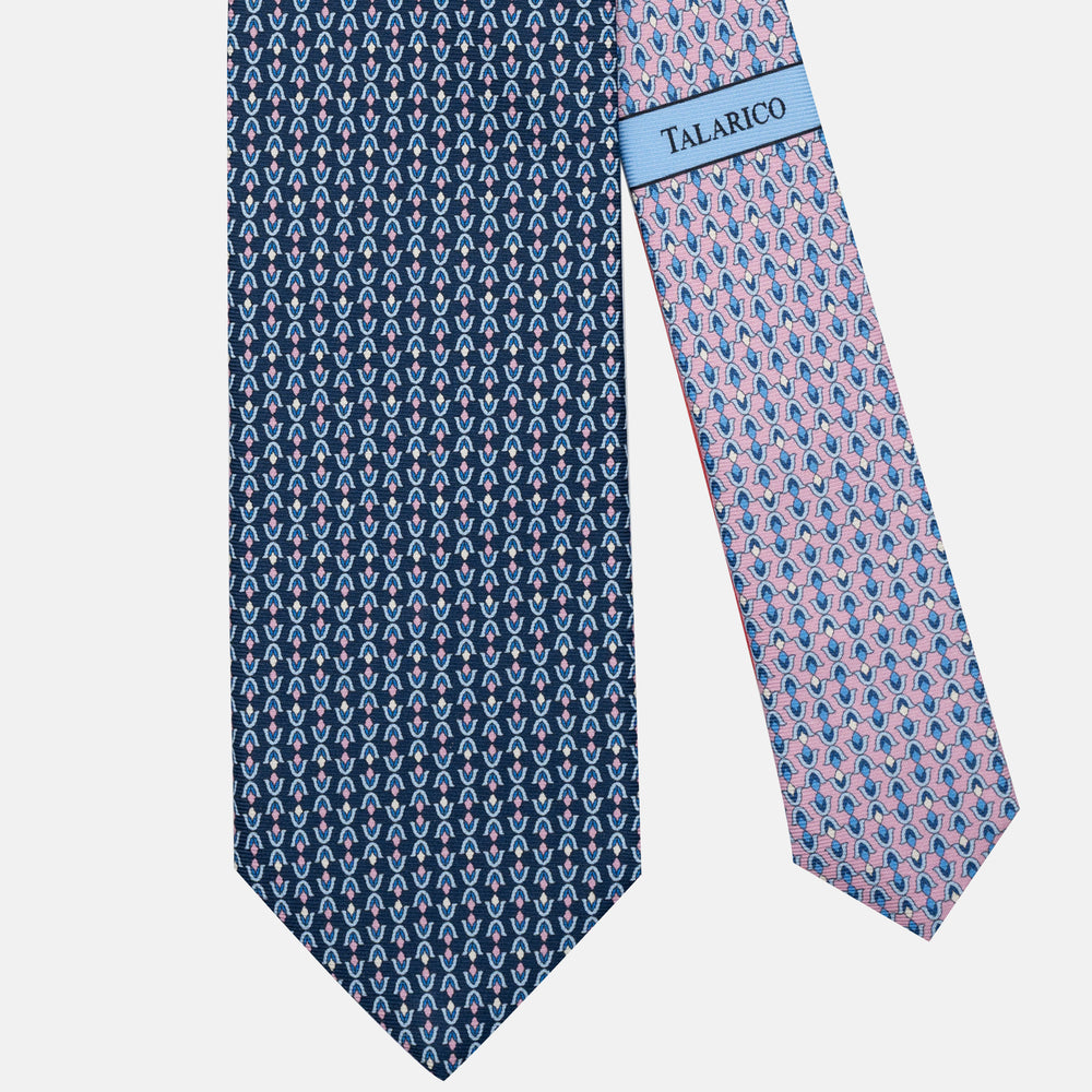Cravatta 3 pieghe in Seta Fantasia Floreale Blu Rosa - JA300-1