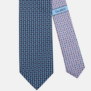 Cravatta 3 pieghe in Seta Fantasia Floreale Blu Rosa - JA300-1