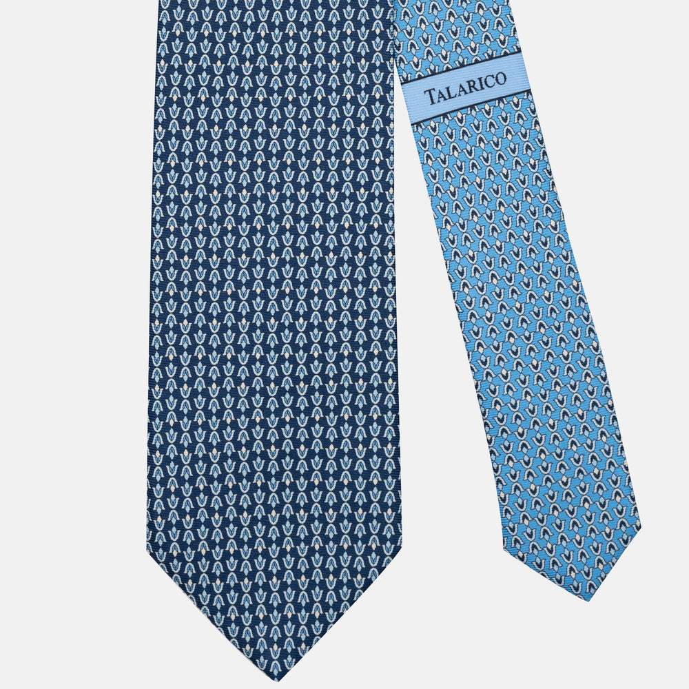 Cravatta 3 pieghe in Seta Fantasia Floreale Blu Celeste - JA300-2