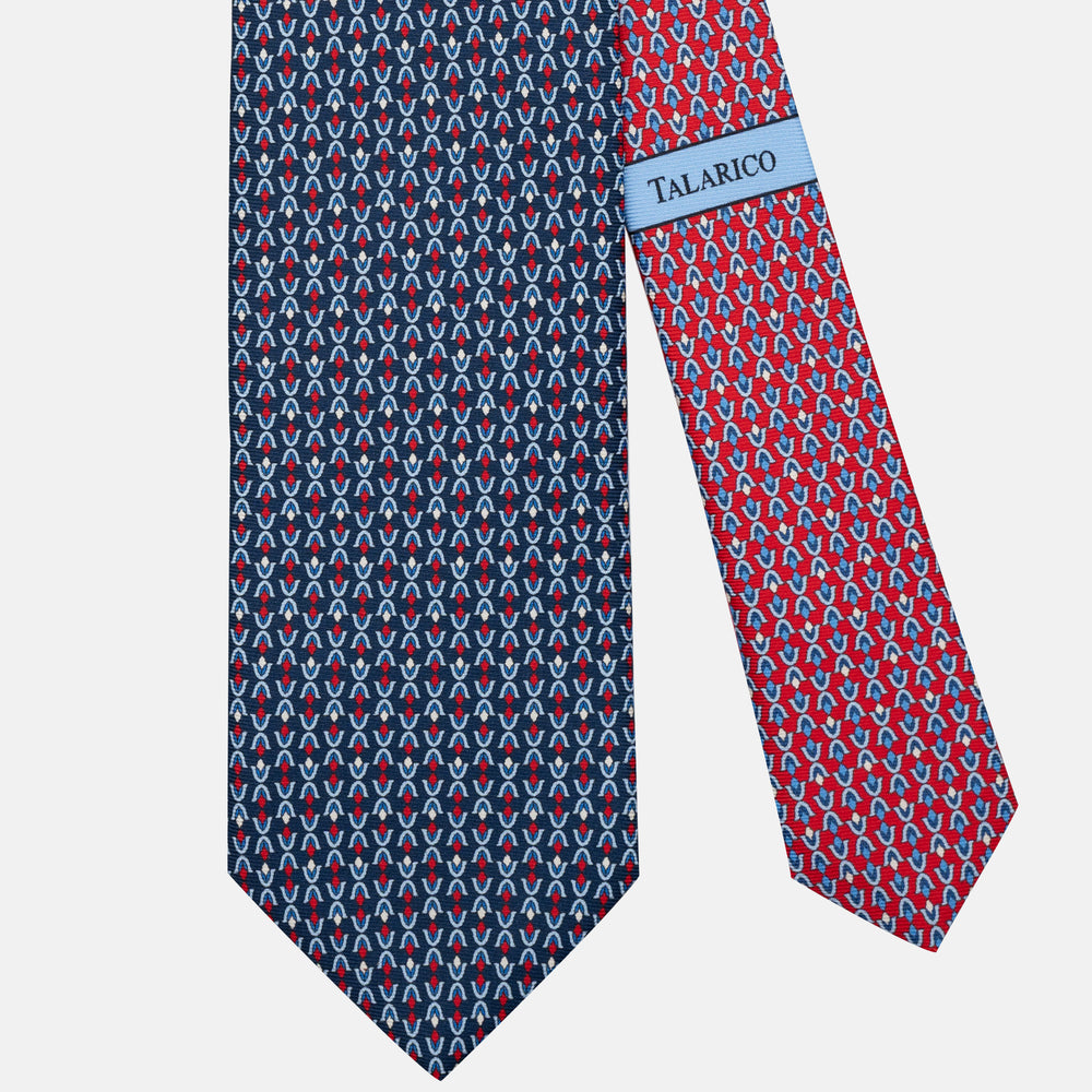Cravatta 3 pieghe in Seta Fantasia Floreale Blu Rosso - JA300-3