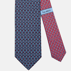 Cravatta 3 pieghe in Seta Fantasia Floreale Blu Rosso - JA300-3
