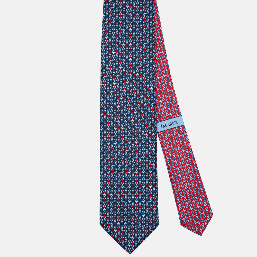 Cravatta 3 pieghe in Seta Fantasia Floreale Blu Rosso - JA300-3