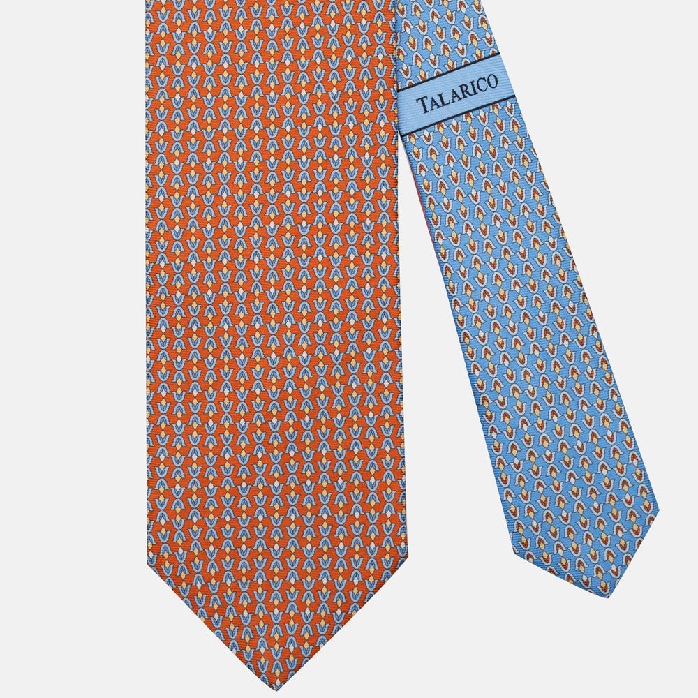 Cravatta 3 pieghe in Seta Fantasia Floreale Arancio Celeste - JA300-4
