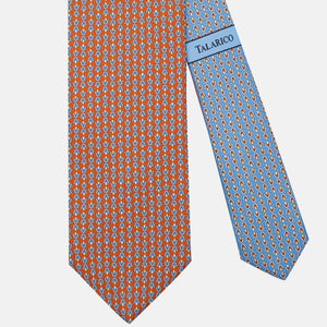 Cravatta 3 pieghe in Seta Fantasia Floreale Arancio Celeste - JA300-4