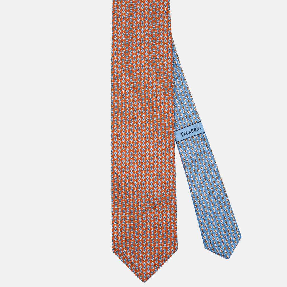 Cravatta 3 pieghe in Seta Fantasia Floreale Arancio Celeste - JA300-4