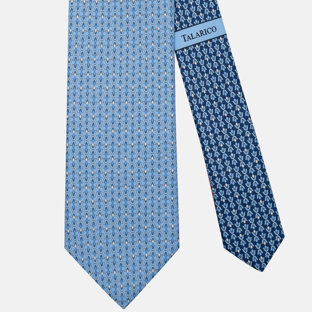 Cravatta 3 pieghe in Seta Fantasia Floreale Celeste Azzurro - JA300-5